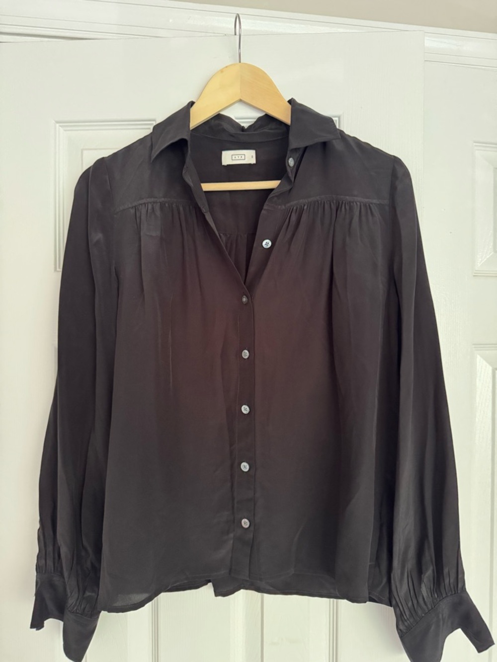 AYR Black Silk-Blend Button-Up Blouse - Picture 2 of 5